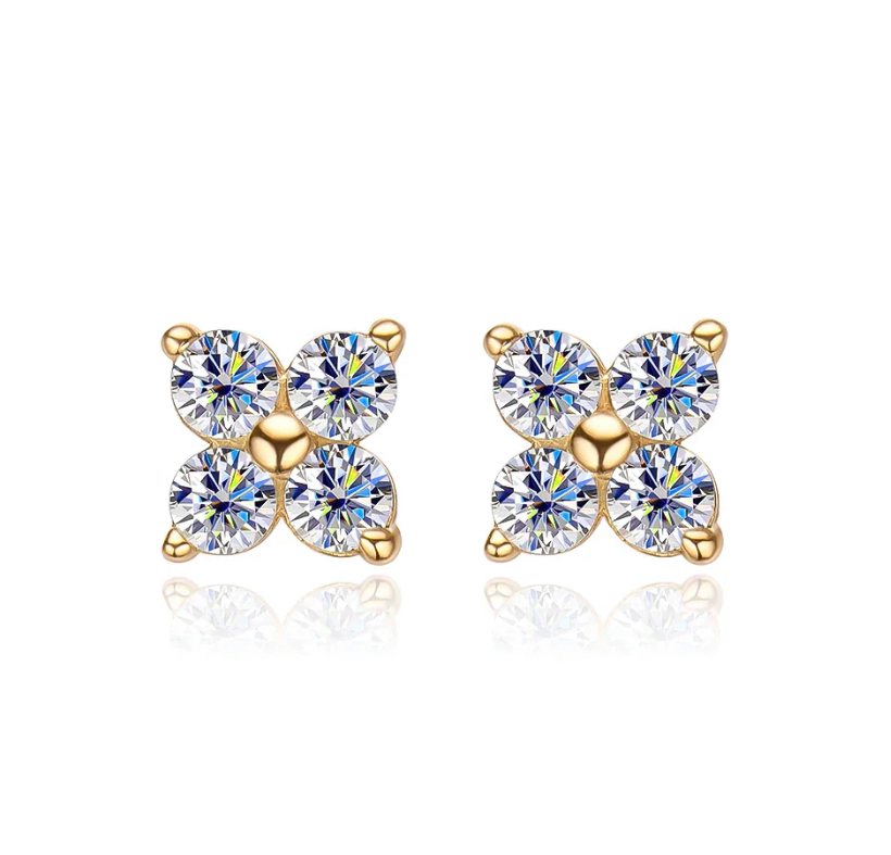 Stylish Moissanite Flower Stud Earrings for Women Girls 4 Round Stones VVS1 Quality S925 Sterling Silver Jewelry