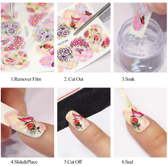 Flowers Collection Lace Water Nail Stickers Set for Manicure Pedicure Glitter Charms Floral Nail Art Transfer Decals Slider Decorations 55 Cards