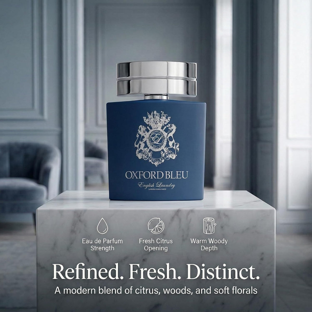 English Laundry Oxford Bleu Eau de Parfum Spray 3.4 oz / 100ml - Exquisite Floral Woody Men's Fragrance