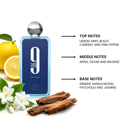 Afnan 9 AM Dive Eau de Parfum 3.4 Fl Oz / 100ml - Premium Fresh Citrus Aromatic Unisex Fragrance