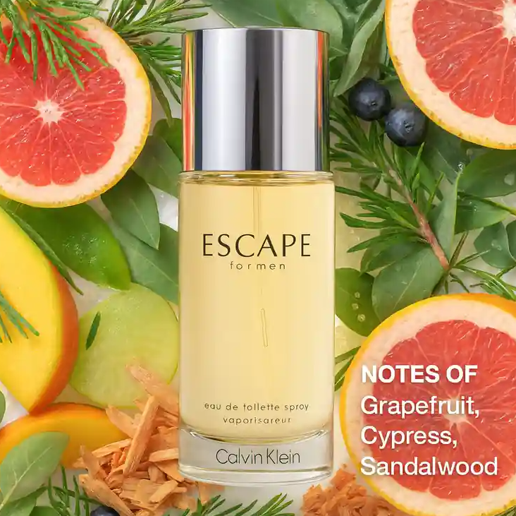 Calvin Klein Escape Eau De Toilette for Men 3.3 oz / 100ml - Premium Citrus Fruity Woody Fragrance