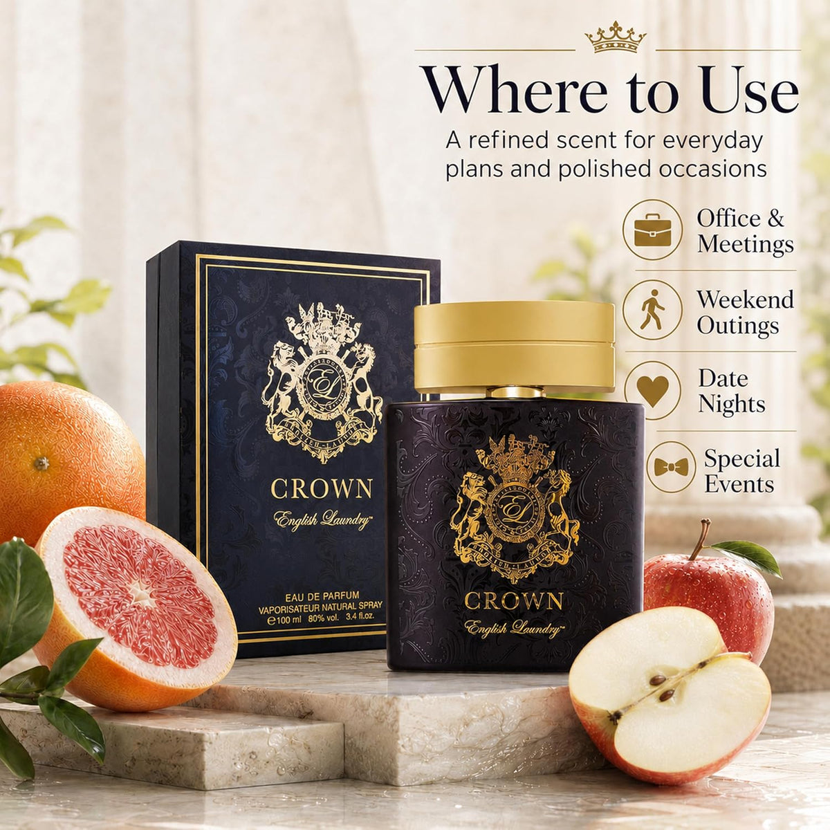 English Laundry Crown Eau de Parfum Spray 3.4 oz / 100ml - Premium Citrus Woody Men's Fragrance