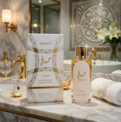 Lattafa Hayaati Gold Elixir Eau de Parfum 3.4 Fl Oz / 100ml - Premium Citrus Woody Unisex Fragrance