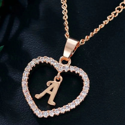 Luxury Crystal Heart Initial Letter Rose Gold Color Pendant Chain Necklace for Women Love Jewelry Accessories