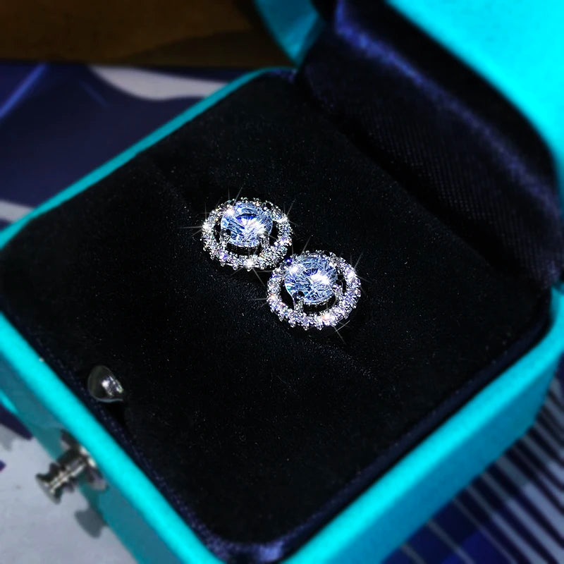 Ultra Fancy Crystal Round 925 Sterling Silver Stud Earrings for Women High-End Fashion Fine Jewelry Accessories