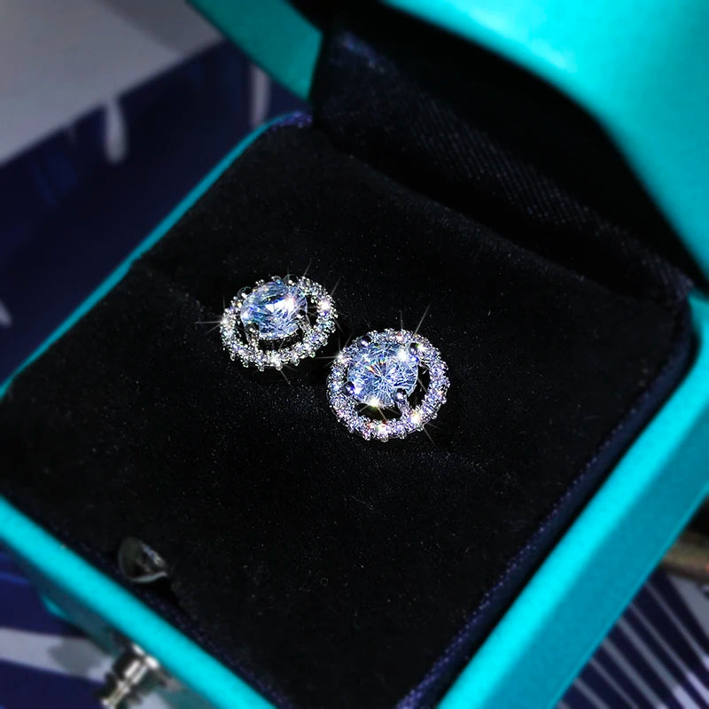 Ultra Fancy Crystal Round 925 Sterling Silver Stud Earrings for Women High-End Fashion Fine Jewelry Accessories