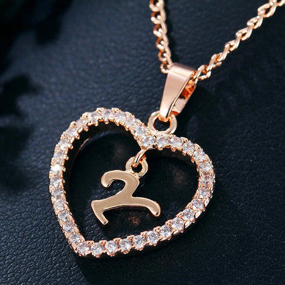 Luxury Crystal Heart Initial Letter Rose Gold Color Pendant Chain Necklace for Women Love Jewelry Accessories