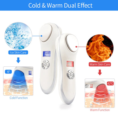 Hot & Cold Facial Skin Lifting Vibration Massager Skin Care Cryotherapy Calm Skin Shrink Pores Warm Heating Relaxation Device