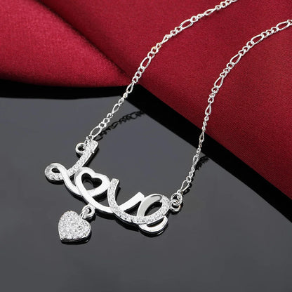 Dazzling Crystal Love Heart 925 Sterling Silver Pendant Necklace for Women Fine Charm Jewelry Accessories