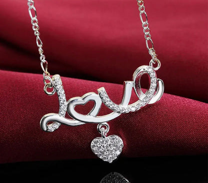 Dazzling Crystal Love Heart 925 Sterling Silver Pendant Necklace for Women Fine Charm Jewelry Accessories