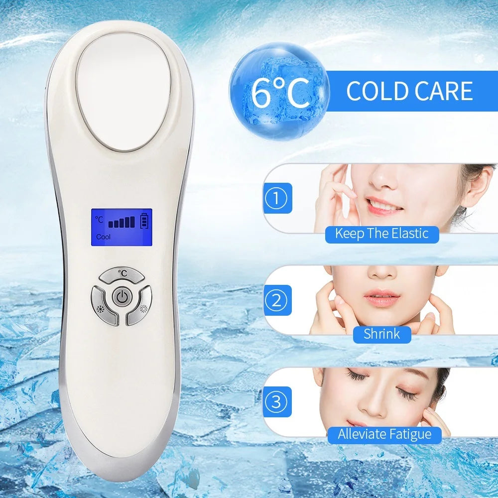 Hot & Cold Facial Skin Lifting Vibration Massager Skin Care Cryotherapy Calm Skin Shrink Pores Warm Heating Relaxation Device
