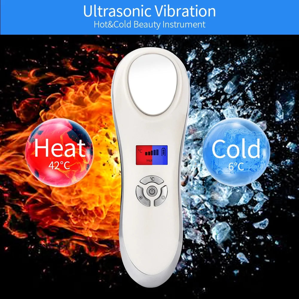 Hot & Cold Facial Skin Lifting Vibration Massager Skin Care Cryotherapy Calm Skin Shrink Pores Warm Heating Relaxation Device