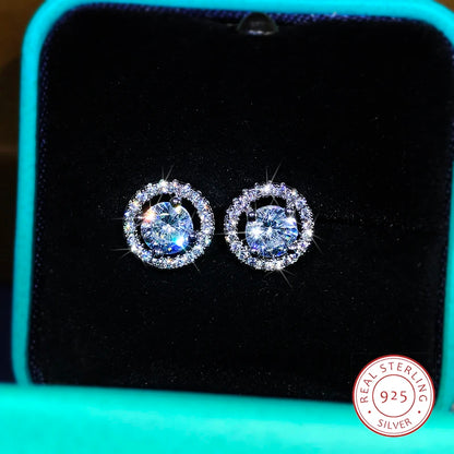 Ultra Fancy Crystal Round 925 Sterling Silver Stud Earrings for Women High-End Fashion Fine Jewelry Accessories