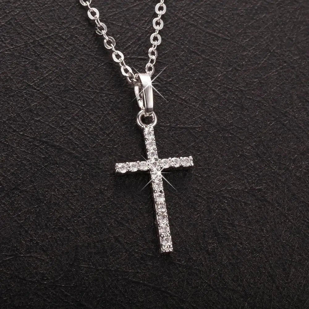 Luxury Crystal Cross Pendant Chain Necklace for Men and Women Fashion Jewelry Accessories