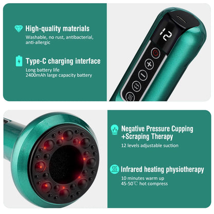 Intelligent Infrared Electric Heating Vacuum Cupping Massager Suction Cup Gua Sha Anti Cellulite Beauty Health Body Slimming Device