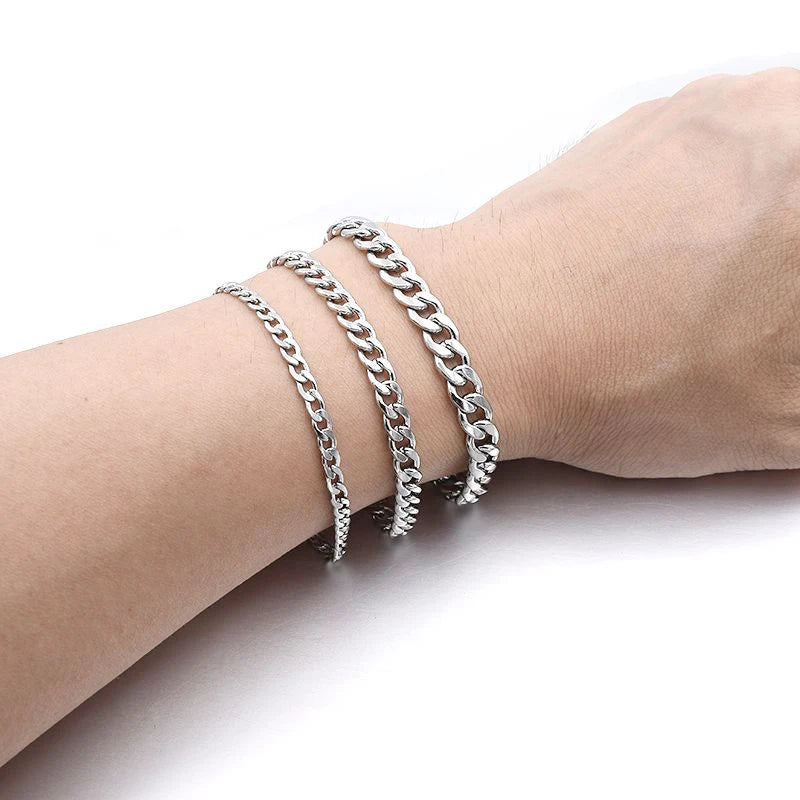 Stainless Steel Cuban Curb Links Chain Bracelets for Men Women Unisex Silver Gold Black Color Jewelry Accessories