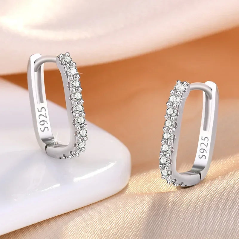Lovely Crystal 925 Sterling Silver Hoop Earrings for Women Fine Exquisite Jewelry Accessories