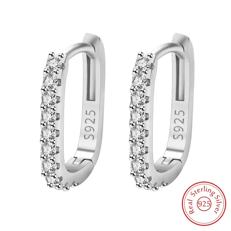 Lovely Crystal 925 Sterling Silver Hoop Earrings for Women Fine Exquisite Jewelry Accessories