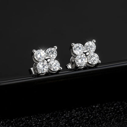 Stylish Moissanite Flower Stud Earrings for Women Girls 4 Round Stones VVS1 Quality S925 Sterling Silver Jewelry
