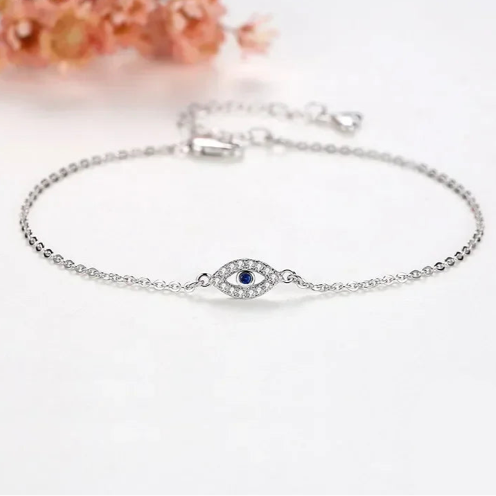 Lovely Crystal Lucky Evil Eye 925 Sterling Silver Bracelets for Women Blue Stone Adjustable Fine Jewelry Accessories
