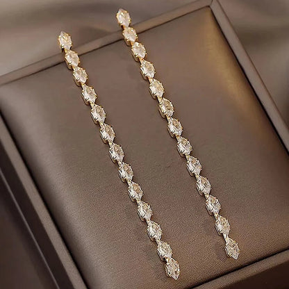 Long Tassel Dangle Crystal Earrings for Women Girls Gold Silver Color Elegant Zircon Jewelry