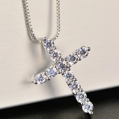Luxury 925 Sterling Silver Crystal Cross Pendant Necklace for Women and Men Shiny Classic Fashion Jewelry Accessories