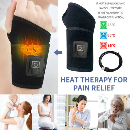 USB Electric Heating Wrist Vibration Strap Massager Three Gear Hot Compress Wrist Support Brace to Relieve Tendonitis