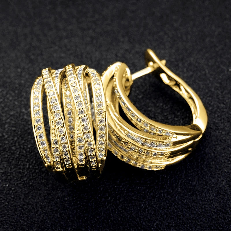 Luxury Crystal Weave Cross Hoop Earrings for Women Fashion Statement Trendy Jewelry Accessories
