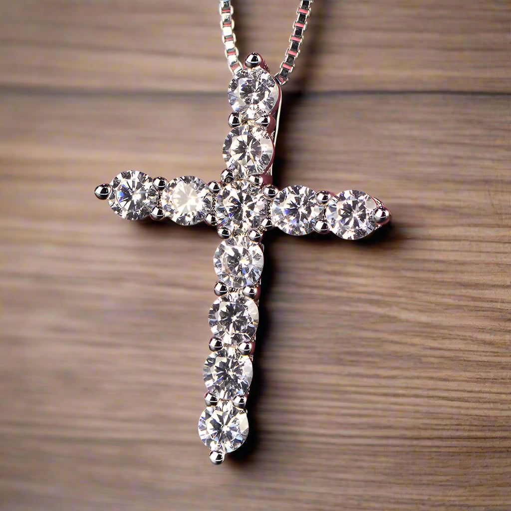 Luxury 925 Sterling Silver Crystal Cross Pendant Necklace for Women and Men Shiny Classic Fashion Jewelry Accessories