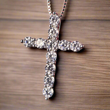 Luxury 925 Sterling Silver Crystal Cross Pendant Necklace for Women and Men Shiny Classic Fashion Jewelry Accessories