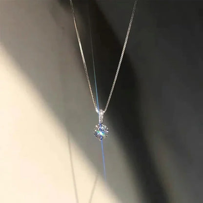 Modern Luxury 925 Sterling Silver Round Crystal Pendant Necklace for Women Minimalist Style Charm Chain Fine Jewelry Accessories