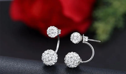 Modern Trendy Crystal Shambhala Balls 925 Sterling Silver Stud Earrings for Women Fashion U Bend Jewelry Accessories