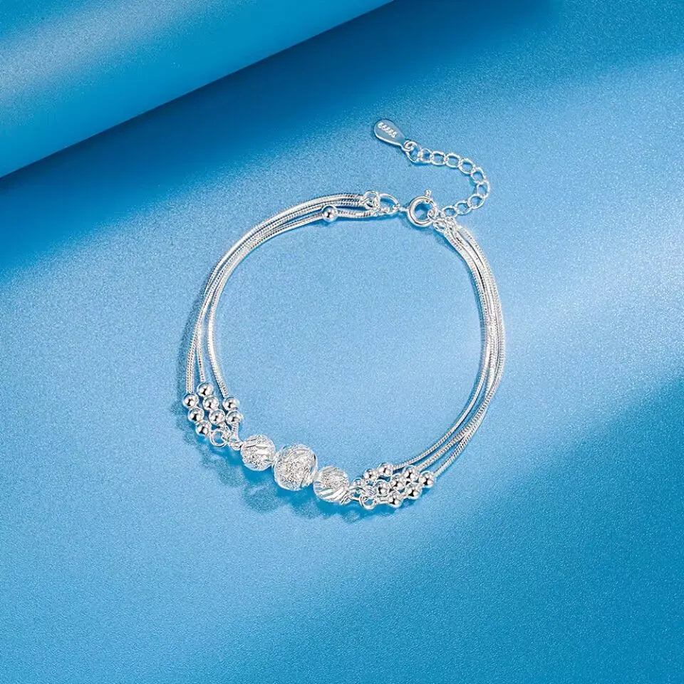 Elegant Lucky Beads 925 Sterling Silver Multi Strand Chain Bracelets for Women Modern Charm Fine Jewelry Accessories