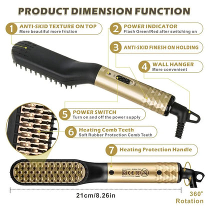 Electric Professional Beard Hair Straightener Comb Brush Hair Straightening Multifunctional Hair Curler Fast Heating Styling Tool