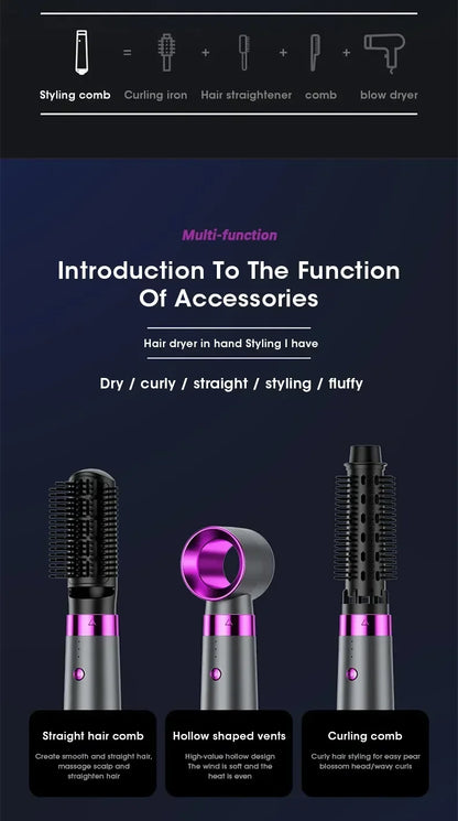 5 in 1 Multifunctional Electric Hair Dryer Hot Air Comb Automatic Curling Rod and Straightener Fast Dry Salon Style Tools