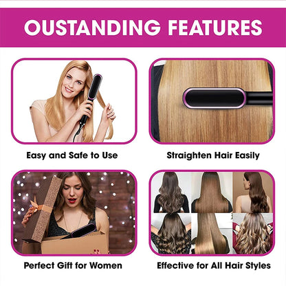 Electric Intelligent Temperature Control Ceramic Hair Straightener Brush Professional Fashion Fast Heating for Perfectly Straight Hair