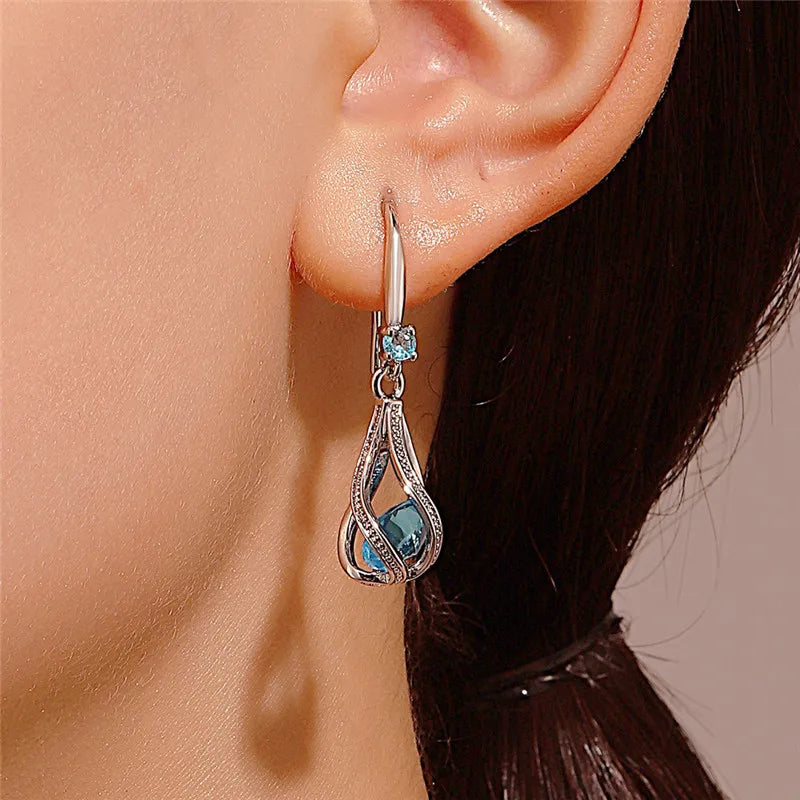 Luxury Crystal Spiral Drop 925 Sterling Silver Dangle Earrings for Woman Fine Accessories Jewelry