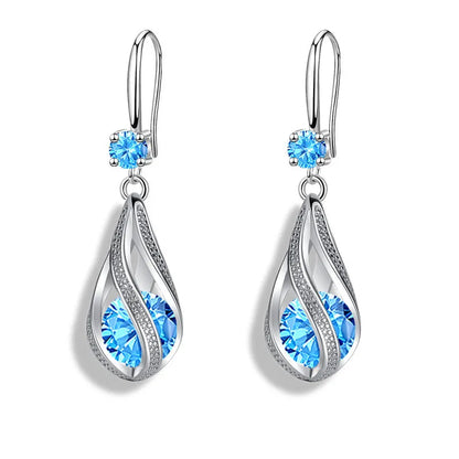 Luxury Crystal Spiral Drop 925 Sterling Silver Dangle Earrings for Woman Fine Accessories Jewelry