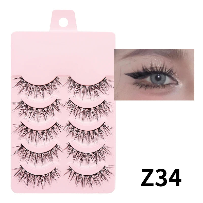 Wispy Manga Style Eyelashes Soft Natural Thick False Daily Eye Lashes Dating Makeup Eye Accessories 5 Pairs - 10pcs
