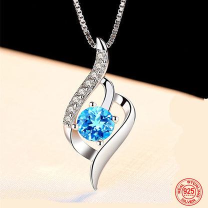 Luxury Blue White Crystal 925 Sterling Silver Spiral Design Necklace Chain for Women Accessories Jewelry