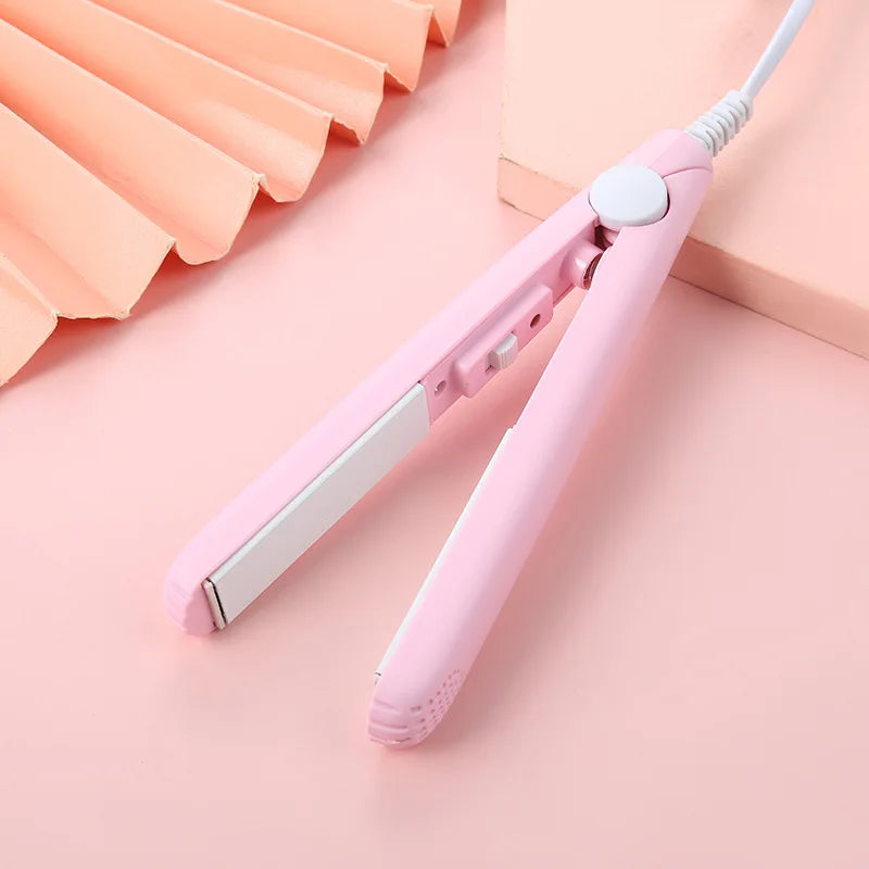 Portable Mini Ceramic Hair Straightener Flat Iron Curling Iron Dual-Use Curler Styling Care for Traveling