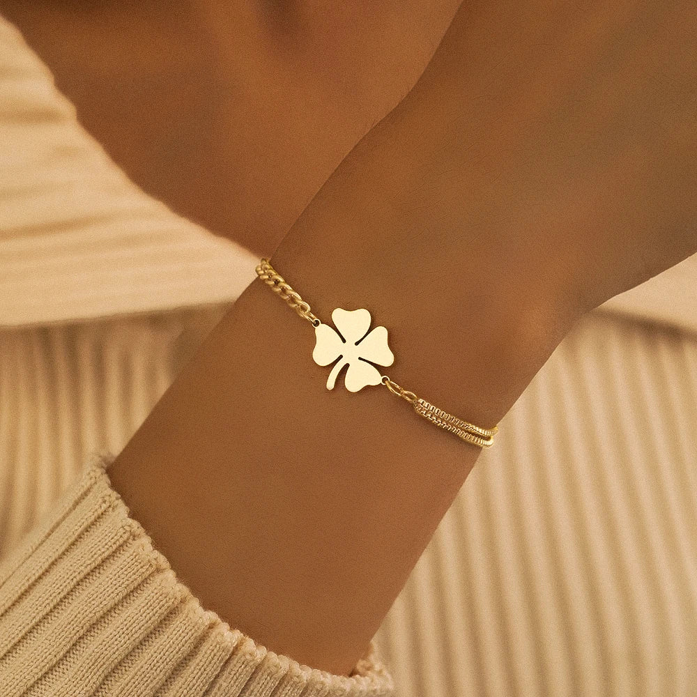 Lucky Four Leaf Clover Stainless Steel Bracelets for Women Non-Fading High-Quality Everyday Wear Gold Silver Color Jewelry