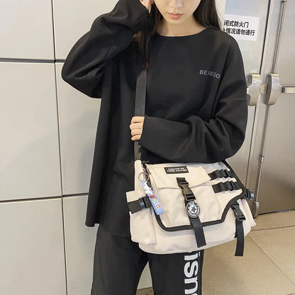 Unisex Nylon Fabric Multi Pockets Large Capacity Shoulder Messenger Bags Shopper Tote School Work Satchels Handbags