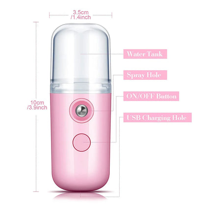 Mini Portable Facial Steamer Face Skin Care Nano Mist Sprayer Vaporizer USB Rechargeable Beauty Water Spa Nebulizer Humidifier