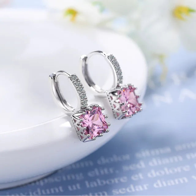 Luxury Princess Square Crystal Drop Earrings for Women Trendy Jewelry Accessories