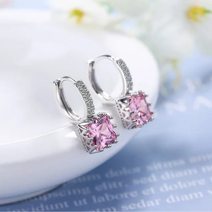 Luxury Princess Square Crystal Drop Earrings for Women Trendy Jewelry Accessories