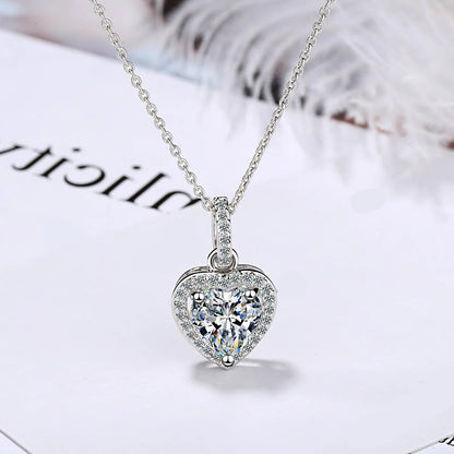 Ultra Luxurious Crystal Heart Pendant 925 Sterling Silver Necklaces for Women Fancy Jewelry Accessories