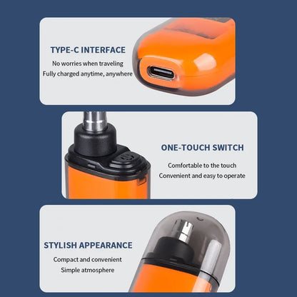 Mini Rechargeable Electric Nose Ear Hair Trimmer Clipper Multi-kinetic Shaving 2-in-1 Fully Automatic and Washable