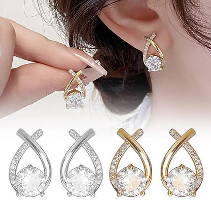 Modern Fashion Crystal Cross Fishtail Stud Earrings for Women Girls Elegant Jewelry Accessories