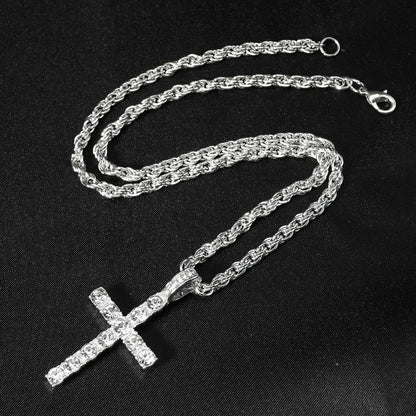 Fashion Iced Out Silver Gold Color Cross Pendant and Necklace for Men Women 4mm Tennis 3mm Rope Chain Bling Zircon Jewelry